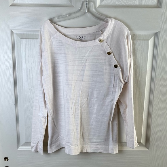 LOFT Cream Long Sleeve Top with Button Detail. - Picture 1 of 5